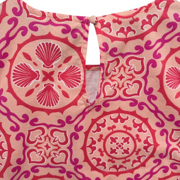 Crown & Ivy Mini Dress Pink Red Medallion Print Sleeveless Pockets Cotton Size S - Picture 10 of 11
